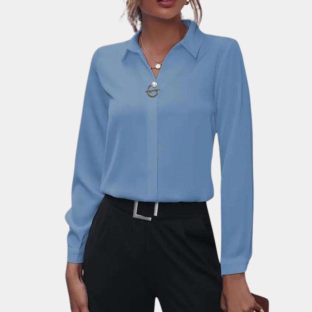 Women's elegant long sleeve blouse in soft flowy chiffon. Classic design for stylish spring summer outfits.