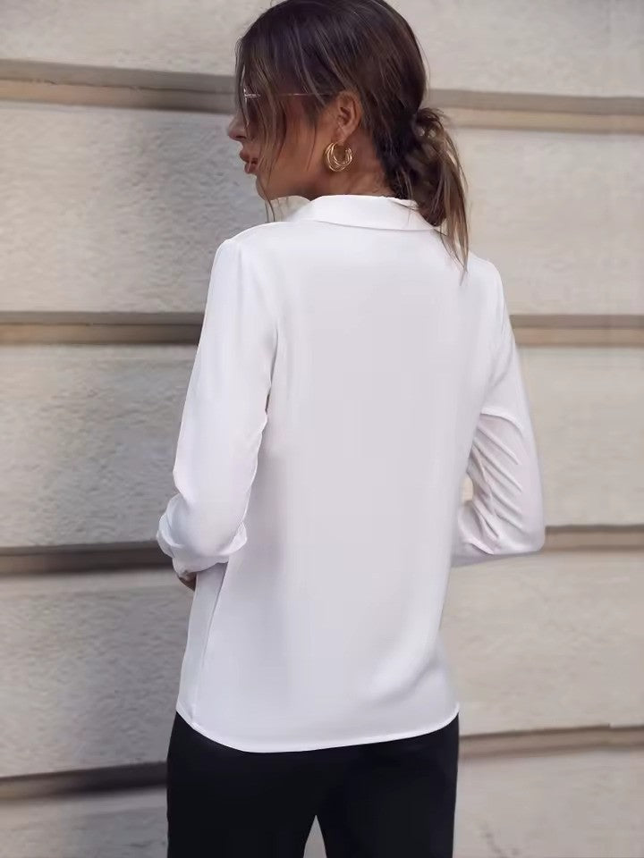 Soft, flowy women's long sleeve chiffon blouse. Elegant & comfortable top, perfect for spring office wear.