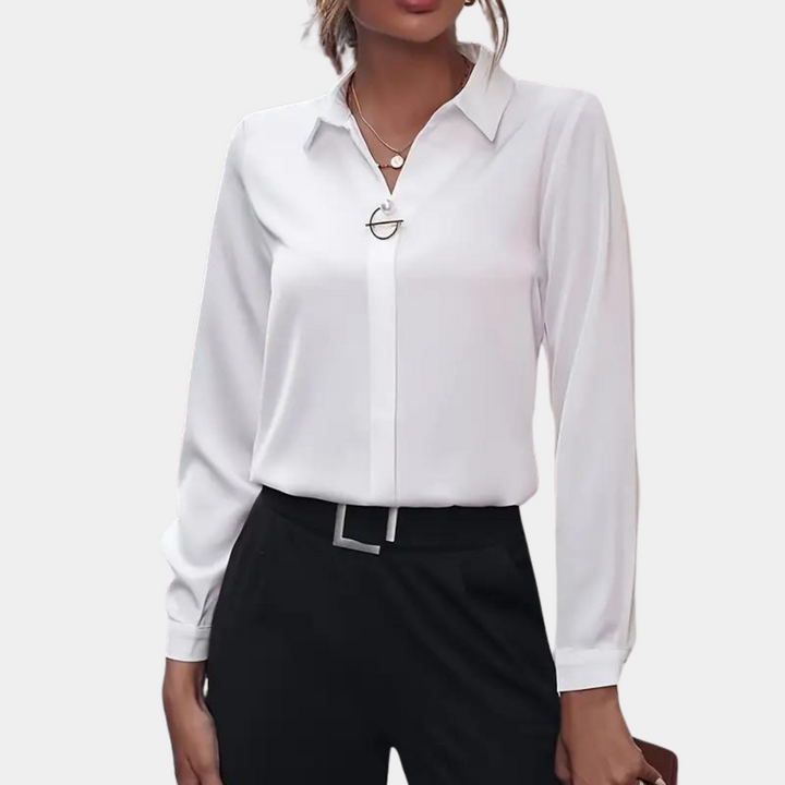 Comfortable women's flowy long sleeve blouse. Elegant chiffon top for office and everyday wear.