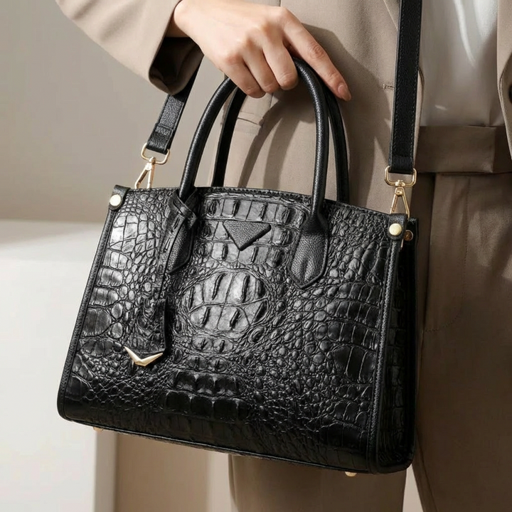 Stylish women's handbag with a rich croc-embossed texture, a must-have elegant accessory