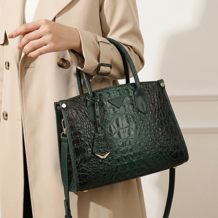 Faux leather croc-embossed tote bag for women, an elegant and versatile daily fashion accessory