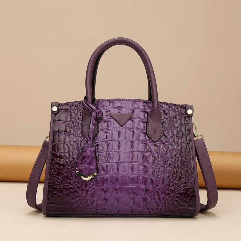 Women's elegant croc-embossed shoulder bag, showcasing its sophisticated design and texture