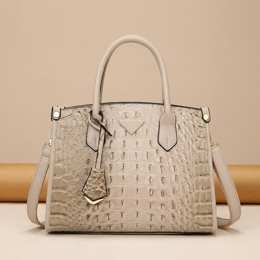 Fashion-forward women's bag with a distinctive croc-embossed texture and sturdy handles