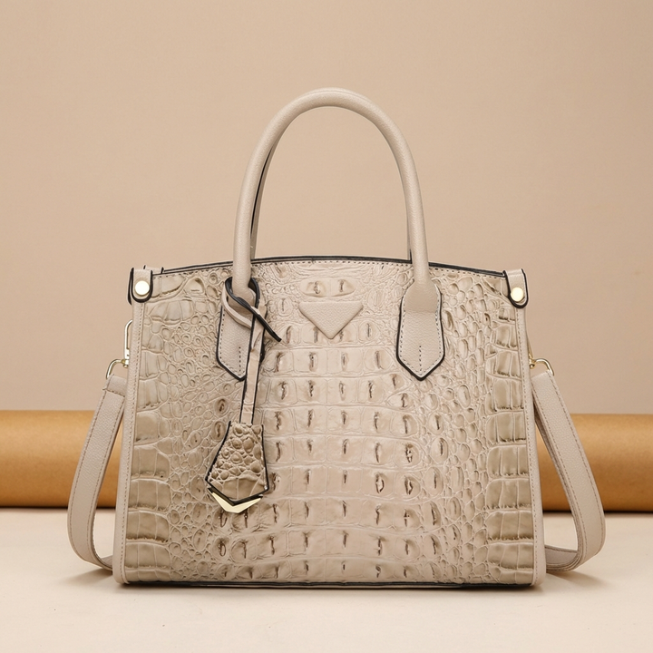 Fashion-forward women's bag with a distinctive croc-embossed texture and sturdy handles