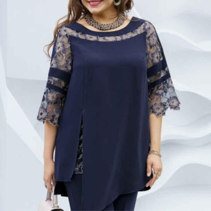 Versatile dark blue women's ensemble: elegant blouse & trousers. This co-ord set is perfect for sophisticated wear.