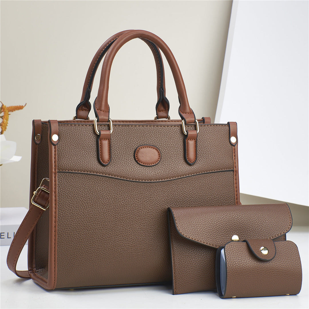Versatile women's faux leather tote bag from a 3-in-1 set, perfect for everyday fashion.