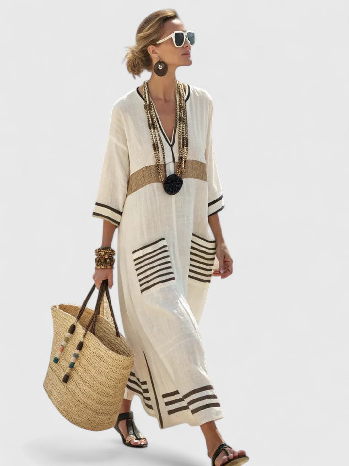 Comfortable relaxed fit flowy women's maxi dress. Versatile long dress for day or evening wear.