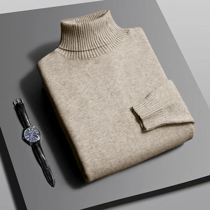 Breathable women's knit sweater with a high neck, a versatile and elegant classic style layering top.