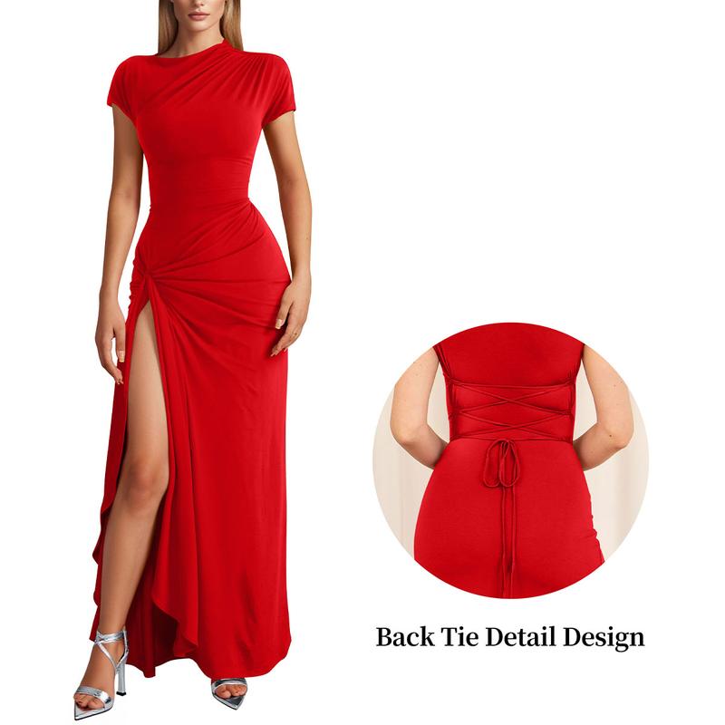 Stylish women's black stretch-jersey maxi dress, perfect for an elegant party or formal event
