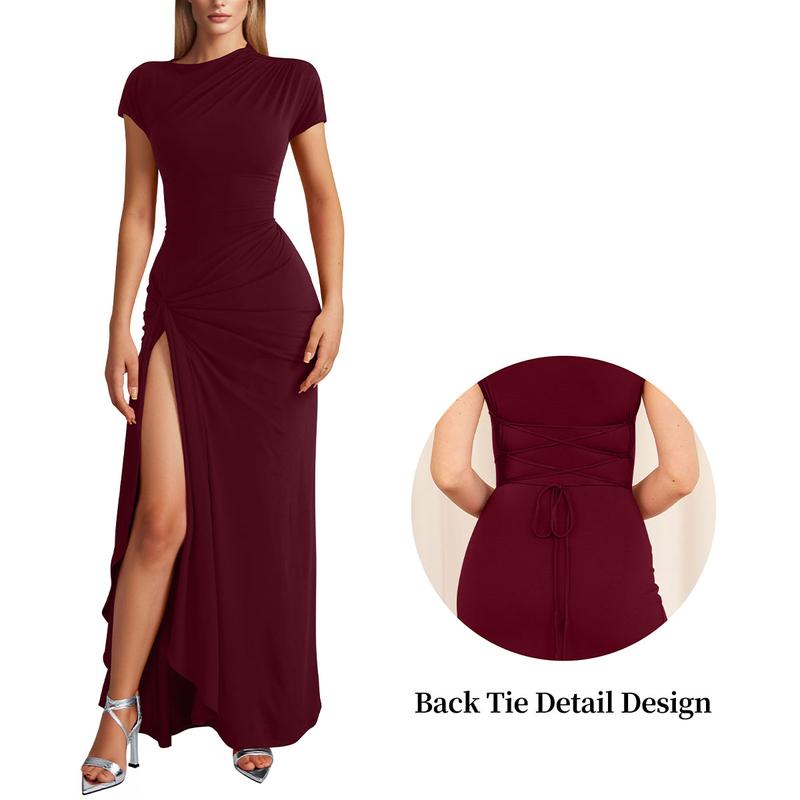Women's formal stretch-jersey maxi dress in a vibrant red, suitable for evening wear