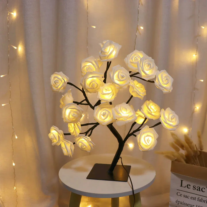 Elegant rose LED table lamp, USB powered. Perfect for romantic home decor or as a soft night light.