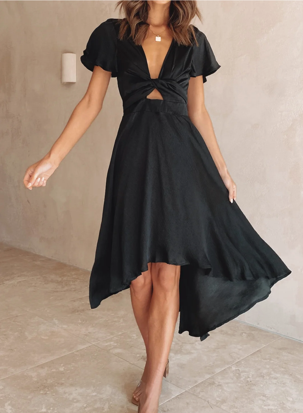 Amira elegant women's midi dress, perfect lightweight beach or vacation summer dress with comfortable flowy fit.