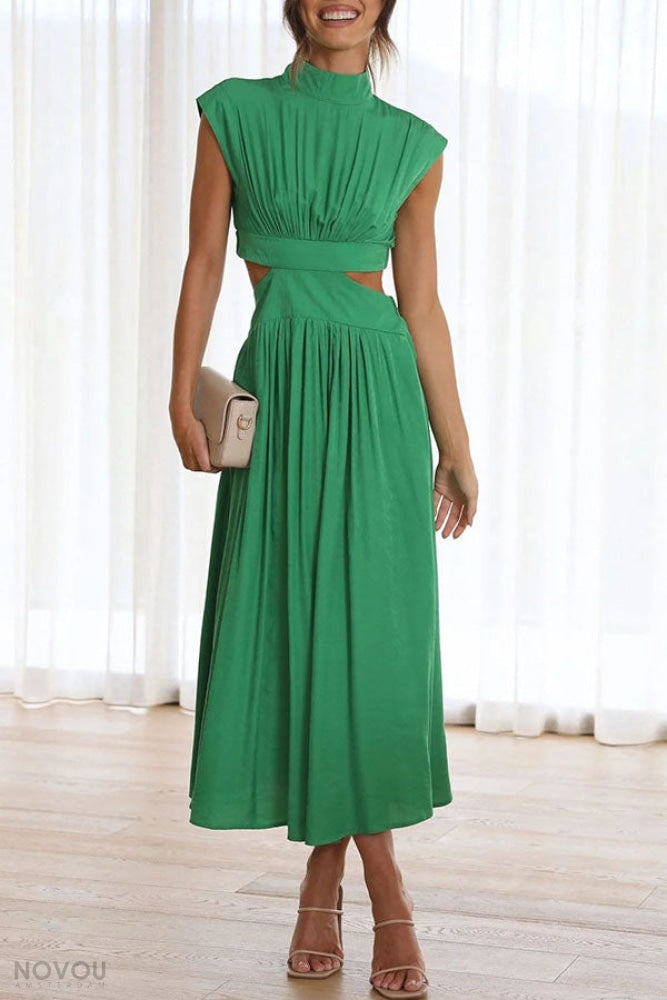 Flattering cut-out midi dress for women, perfect for elegant summer fashion & casual chic.