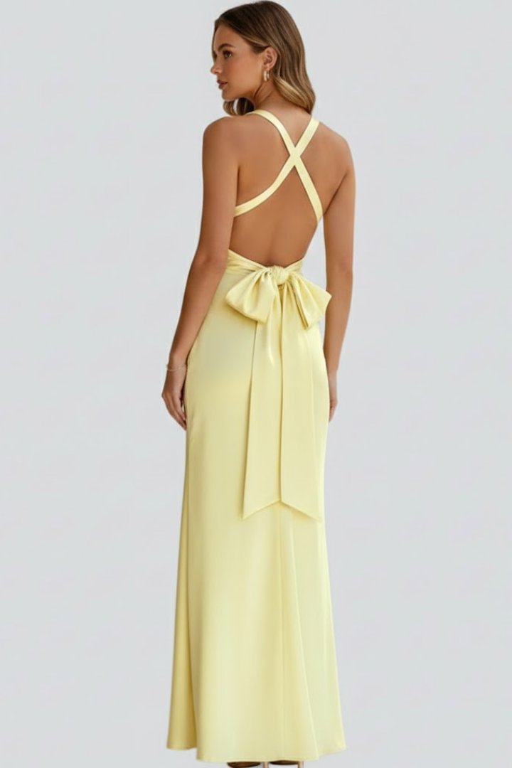 Flowy sleeveless V-neck maxi dress for women, elegant design with a flattering fitted waist, summer fashion.