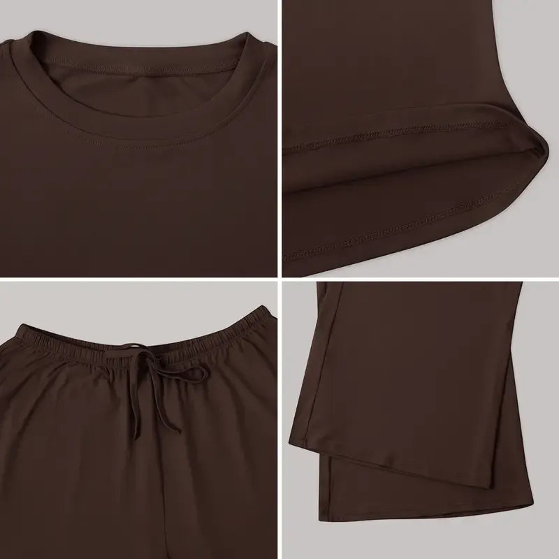 Flat lay of the Valdora lounge set: long sleeve top and wide leg pants, ideal for casual chic comfort