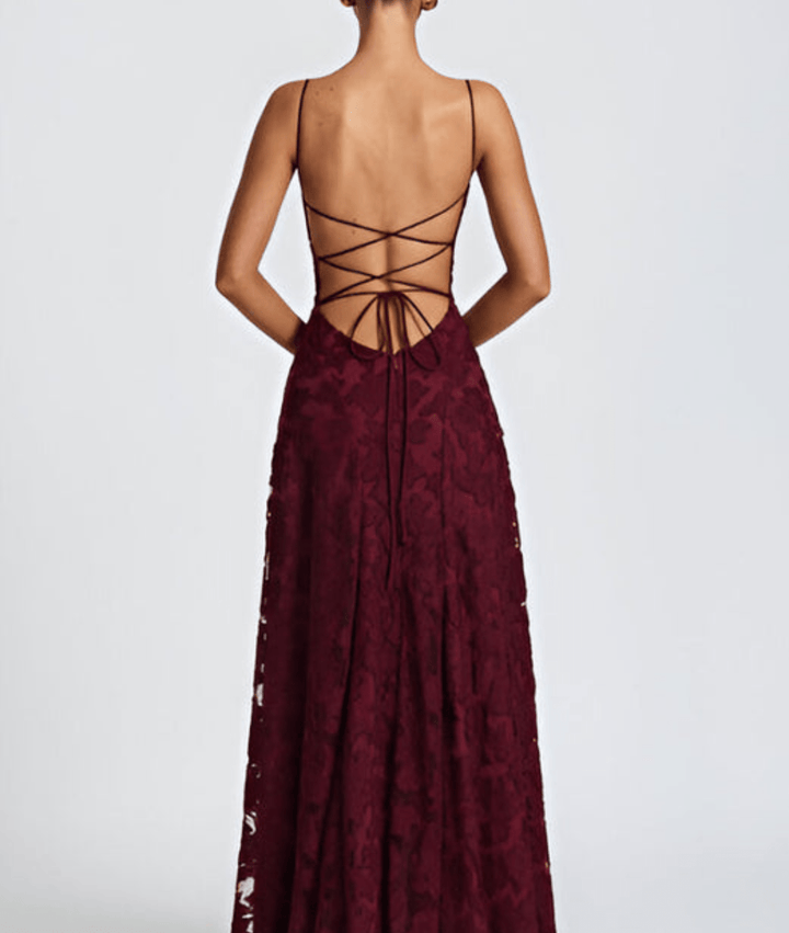 Flowy A-line spaghetti strap maxi dress for women, ideal as an evening gown or party dress.