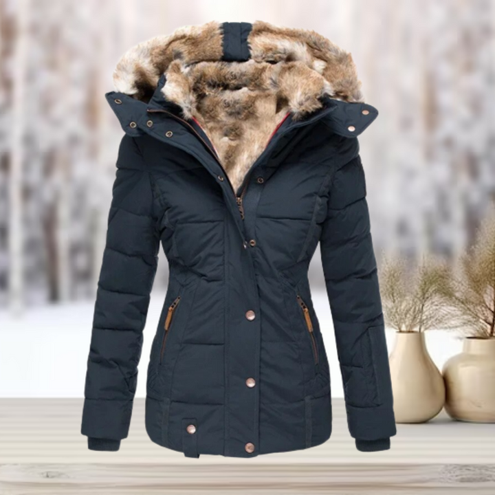 Stylish women's hooded puffer jacket, long sleeve, ideal casual outerwear for cold weather