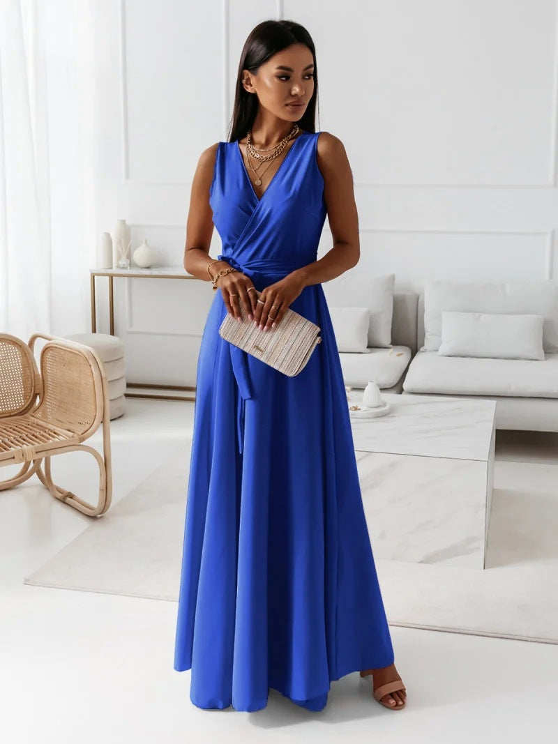 Women's stylish purple wrap maxi dress, offering an elegant and comfortable option for wedding attendees.