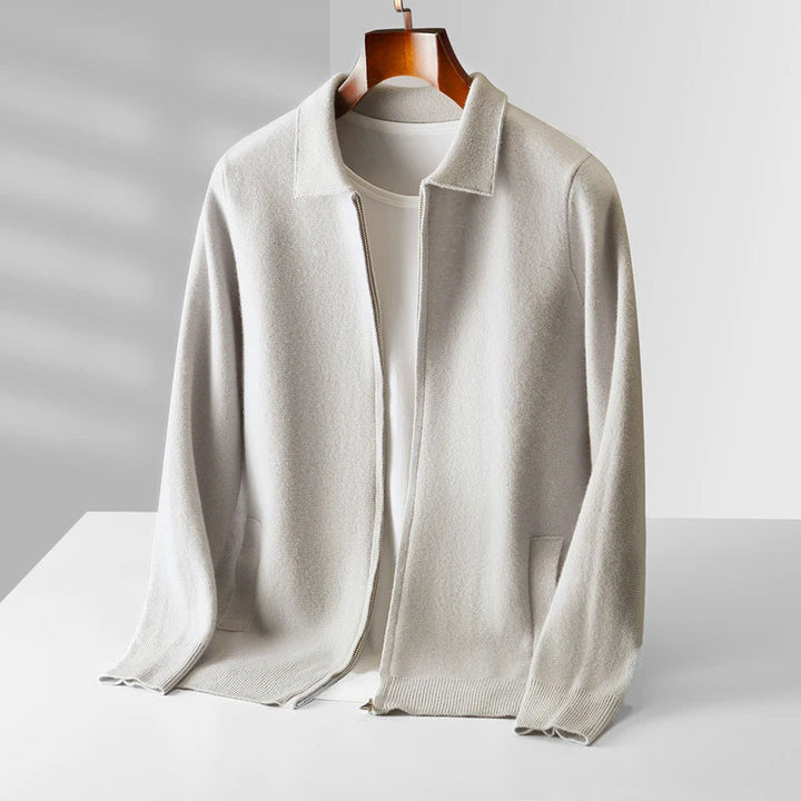 Elegant women's cashmere zip cardigan sweater, soft knitwear for luxury layering style