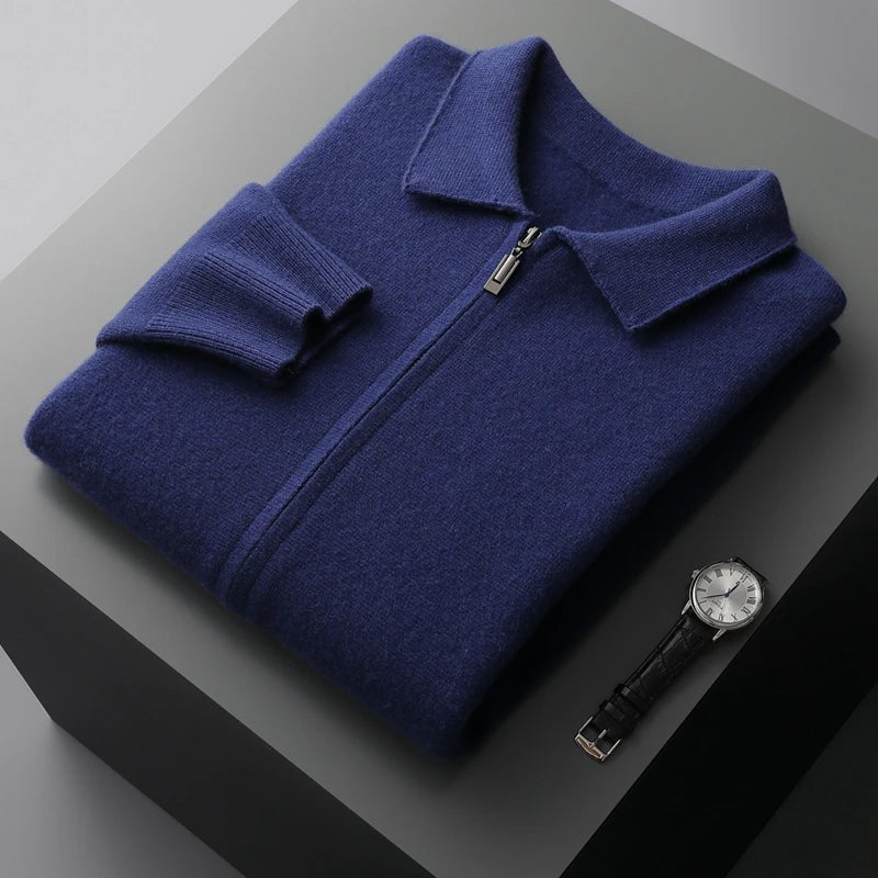 Stylish women's zip-up cashmere cardigan, a versatile knitwear essential for elegant outfits
