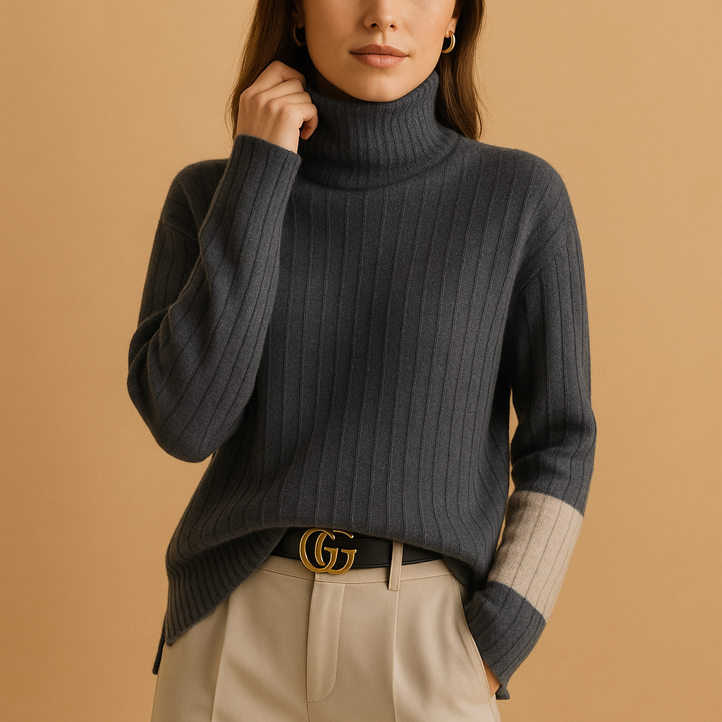 Stylish women's turtleneck sweater, slim fit long sleeve knit perfect for elegant layering or casual wear. Chic fall fashion.