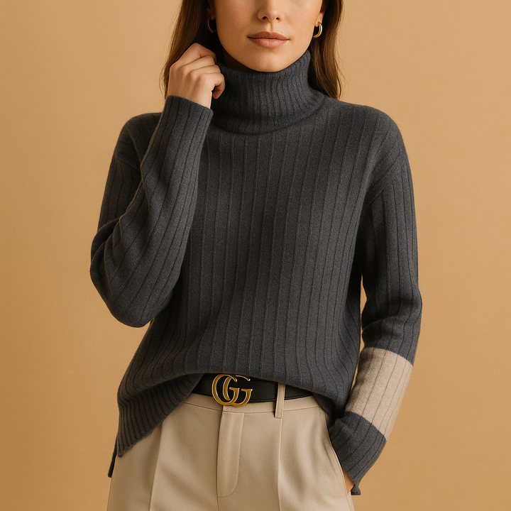 Stylish women's turtleneck sweater, slim fit long sleeve knit perfect for elegant layering or casual wear. Chic fall fashion.