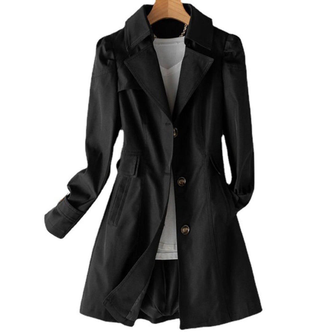 Elegant women's classic double-breasted trench coat, tailored for fall fashion outerwear