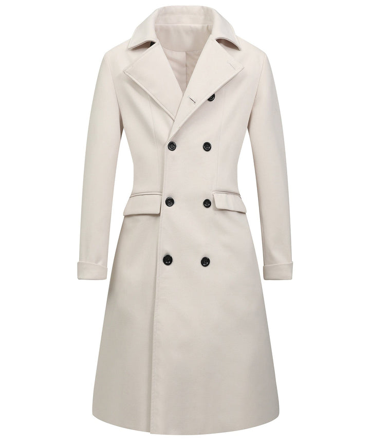 Elegant women's classic double-breasted white trench coat, perfect for spring fashion & outerwear.