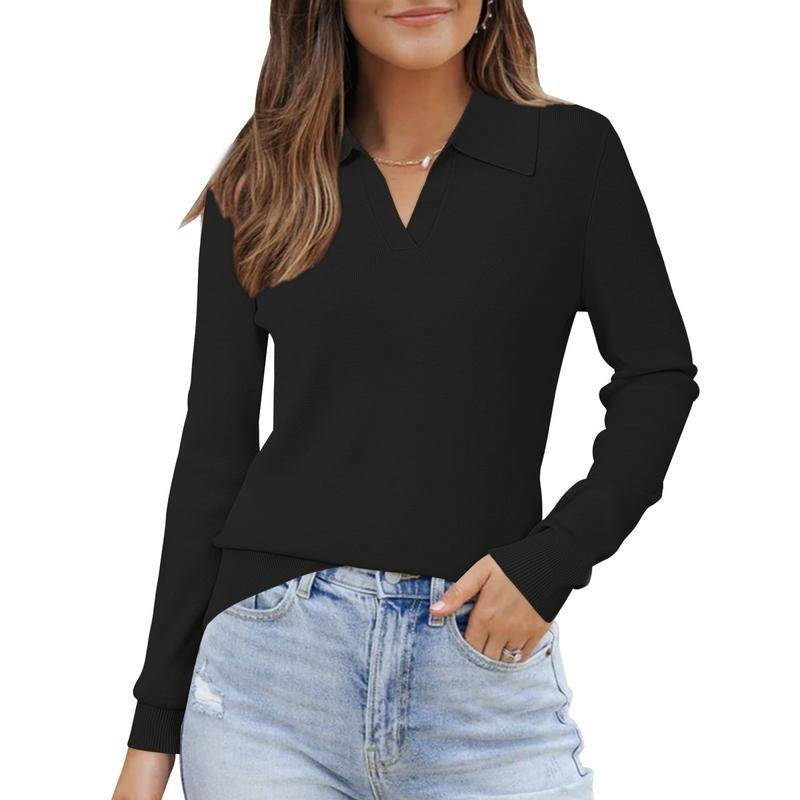 Chic women's collared knit top, a versatile piece for any wardrobe, offering an elegant look.