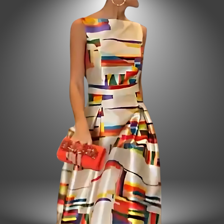 Women's elegant colorblock maxi dress, a chic and flowy design, ideal for spring/summer casual wear.