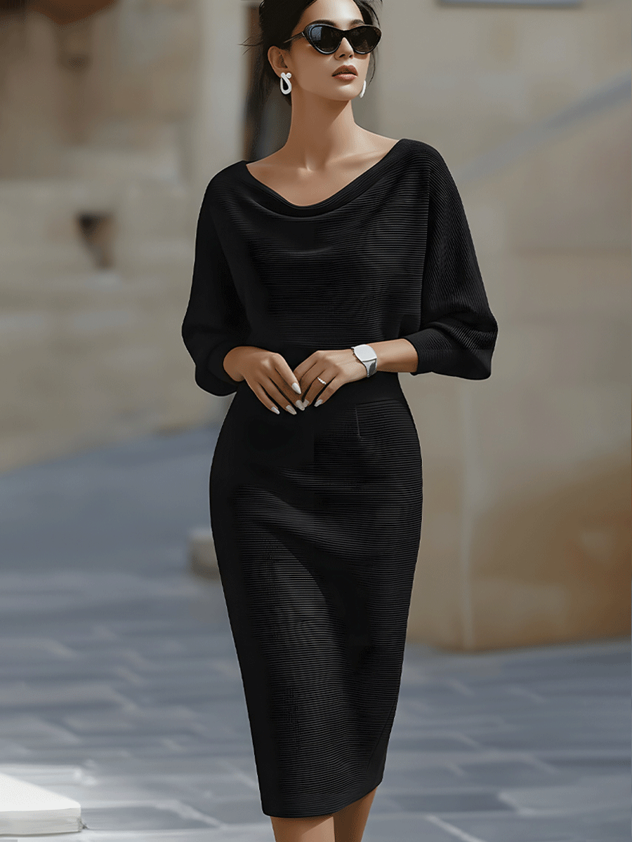 Back view of women's formal bodycon midi dress with a smooth fit & elegant finish, perfect for events.
