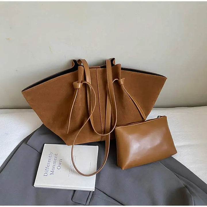 Women's elegant handbag, a faux suede tote with ample space, ideal as a work or daily shoulder bag.