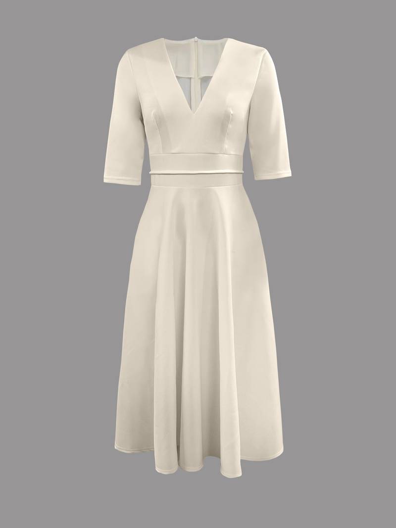 Chic women's flared midi dress in white, a beautiful choice for special events