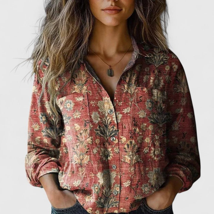 Stylish women's long sleeve floral blouse. Sophisticated & versatile top, perfect for casual or office outfits.