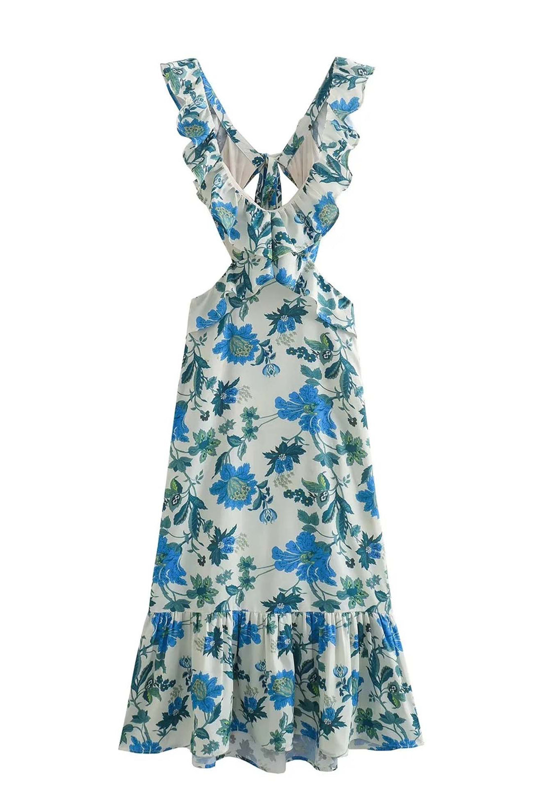 Spring occasion women's floral maxi dress with feminine ruffle details