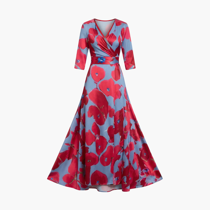 Long, flattering A-line floral V-neck maxi dress for women, elegant summer versatility.