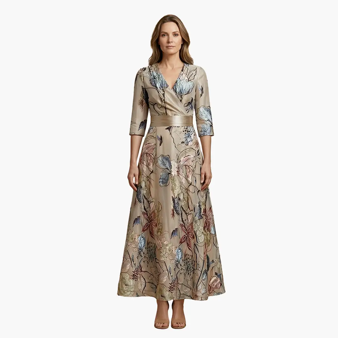 Versatile long floral V-neck maxi dress for women, elegant summer party dress, casual chic appeal.