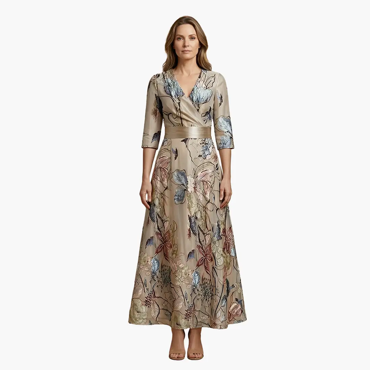Versatile long floral V-neck maxi dress for women, elegant summer party dress, casual chic appeal.