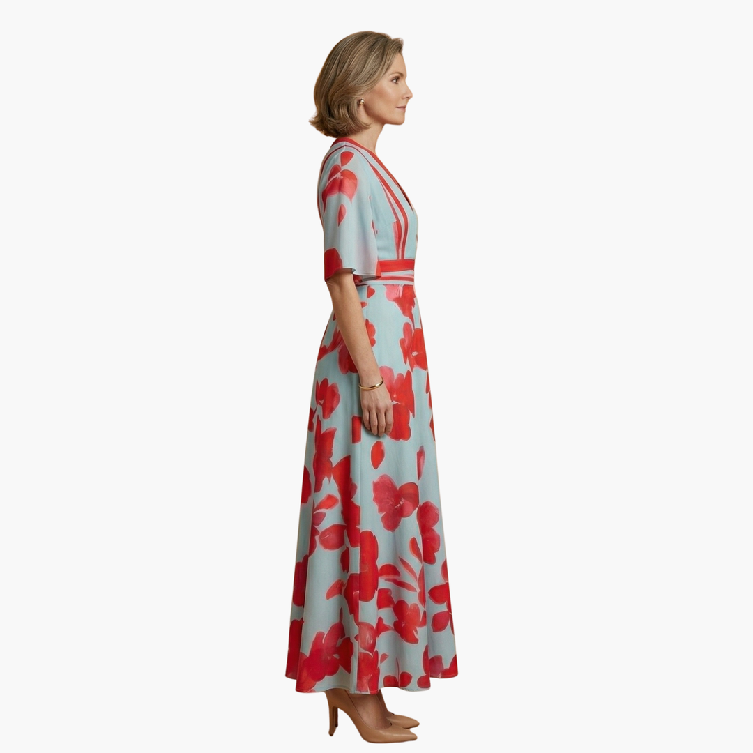 Versatile women's floral V-neck maxi dress, perfect for elegant summer events.