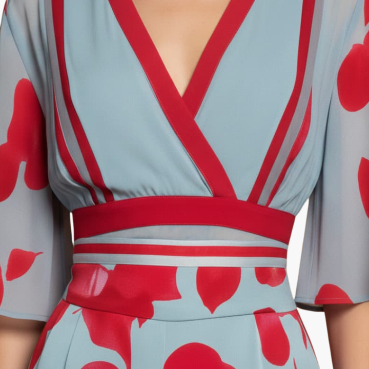 Summer-ready women's floral V-neck maxi dress, elegant and versatile for warm days.