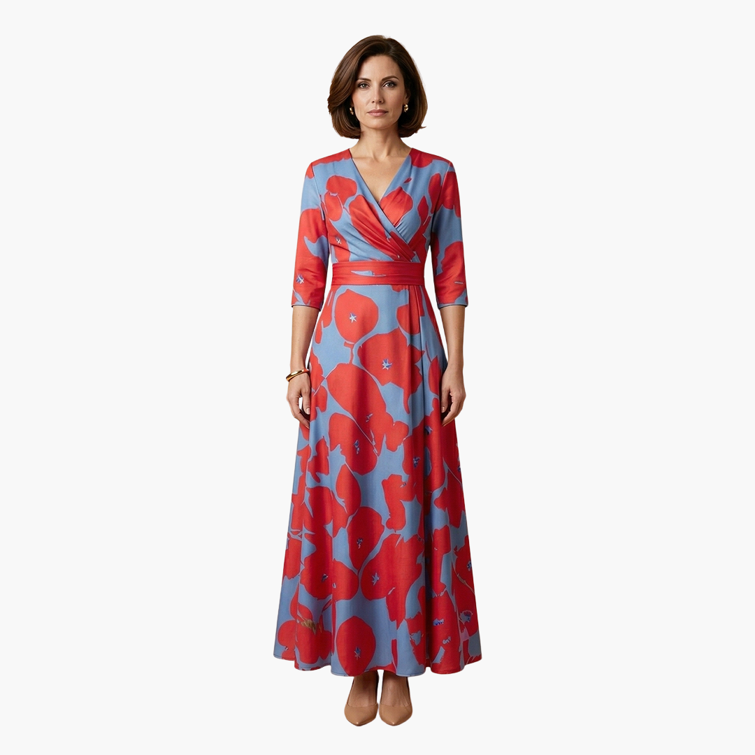 Elegant women's floral V-neck maxi dress, perfect long dress for parties & special events.