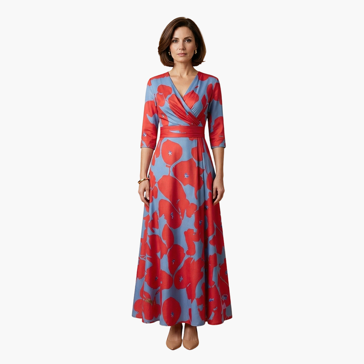 Elegant women's floral V-neck maxi dress, perfect long dress for parties & special events.