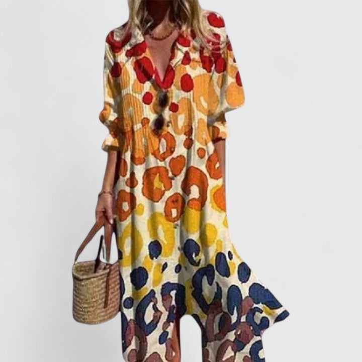 Soft, flowy women's boho maxi dress. Elegant and versatile for summer beach days or casual outings.