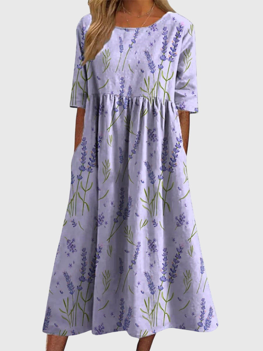 Flattering women's summer dress. Comfortable flowy design for an elegant, chic casual look.
