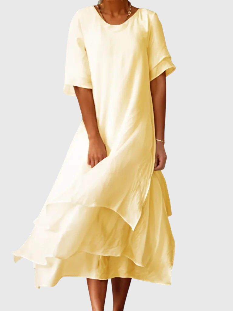 A women's elegant summer dress featuring a beautiful flowy design, perfect for parties or a casual day out.