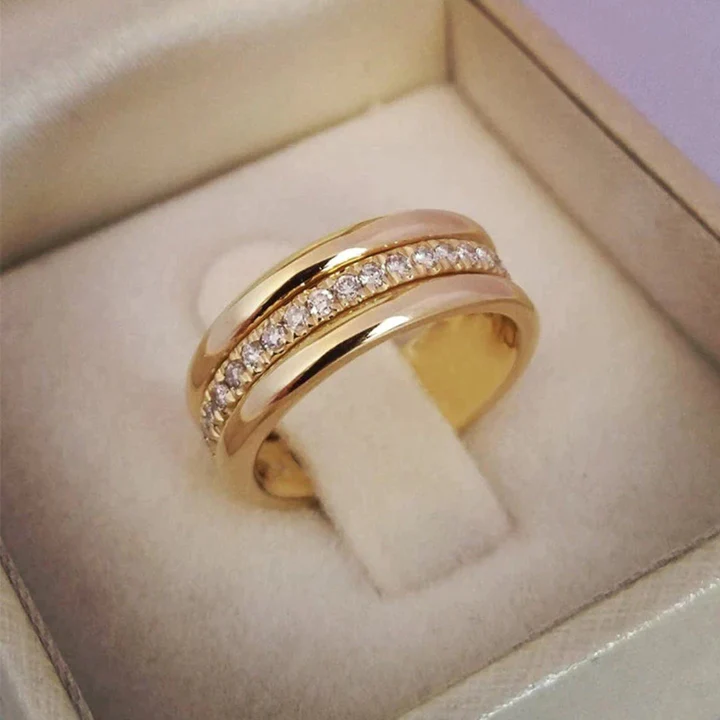 Elegant women's gold zirconia cocktail ring. Perfect statement jewelry for special occasions & gifts.