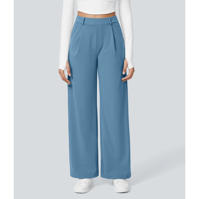 Versatile women's black high waisted wide leg tailored pants, essential for any business wardrobe.