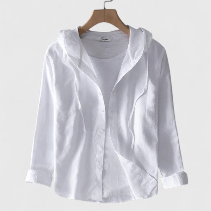 Comfortable women's chic hooded blouse. Relaxed fit, ideal for casual layering or everyday elegance.