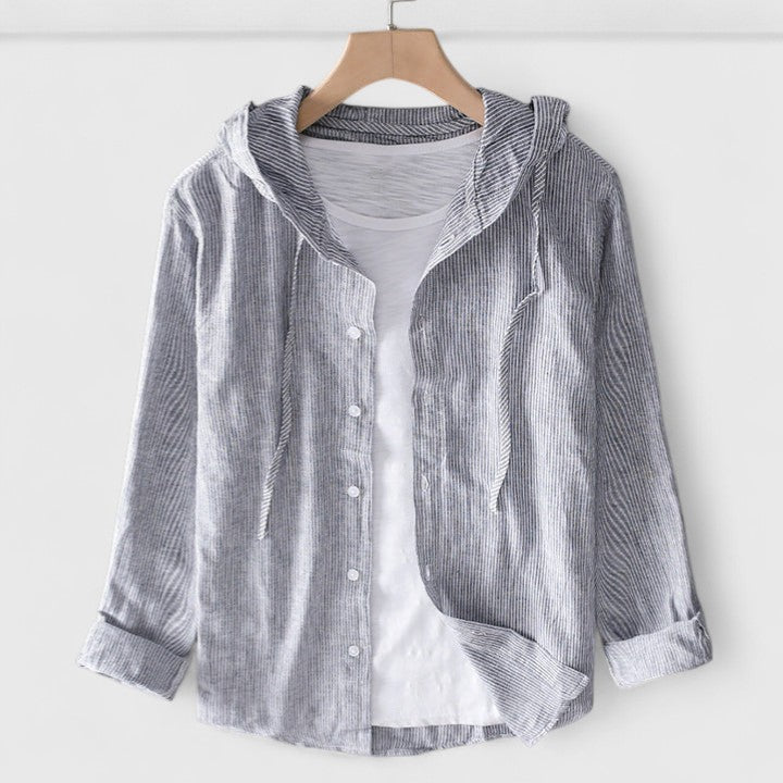 Modern women's hooded blouse, elegant yet casual. Versatile top for relaxed fit and comfortable style.
