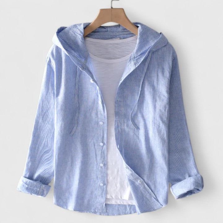 Stylish women's hooded top, elegant & comfortable. Versatile blouse for modern, relaxed casual wear.
